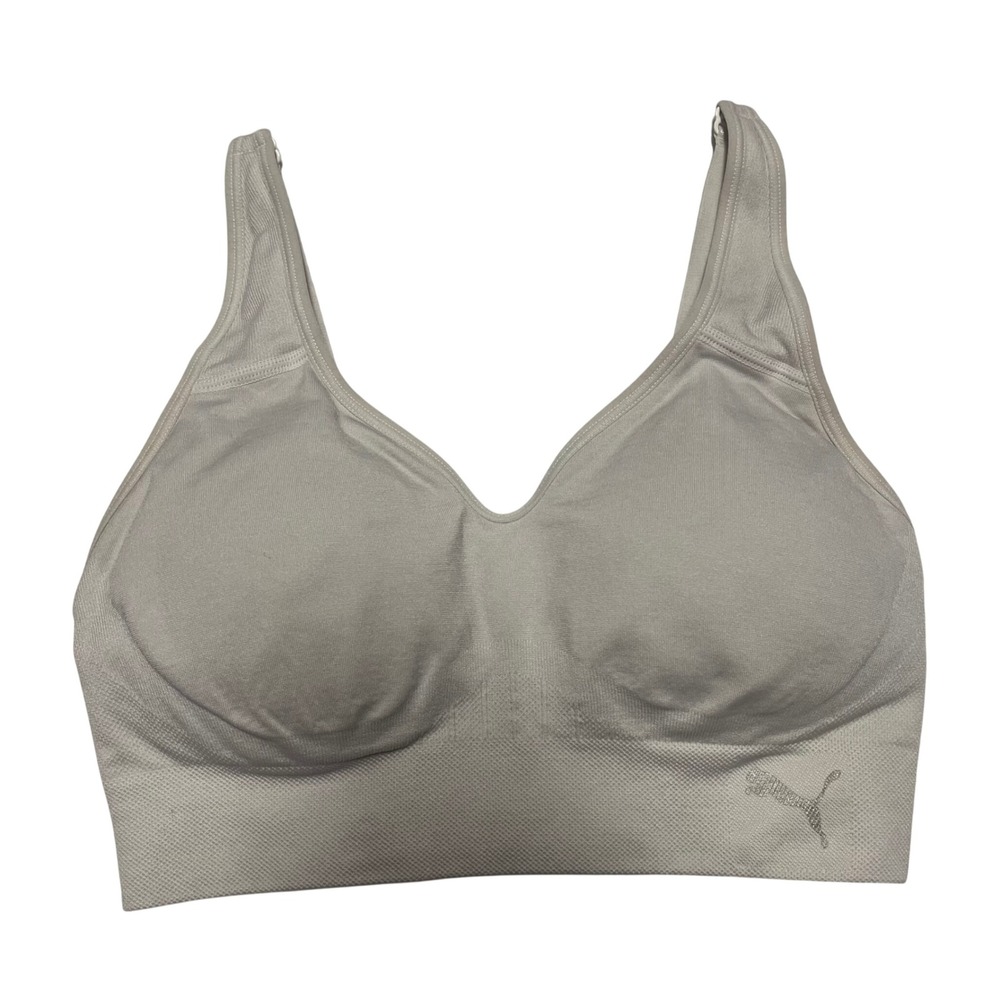Puma Womens Seamless Sports Bra Light Gray Adjustable Convertible Straps Small